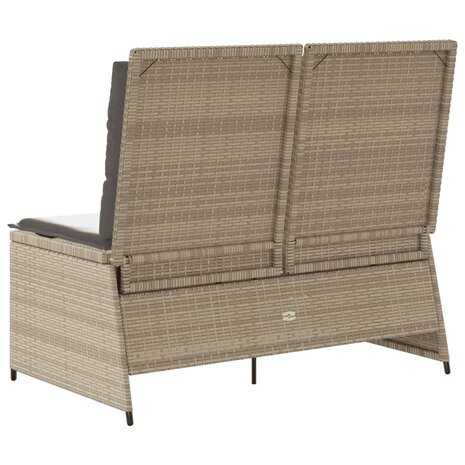 Tuinbankje verstelbaar met kussens poly rattan beige 6