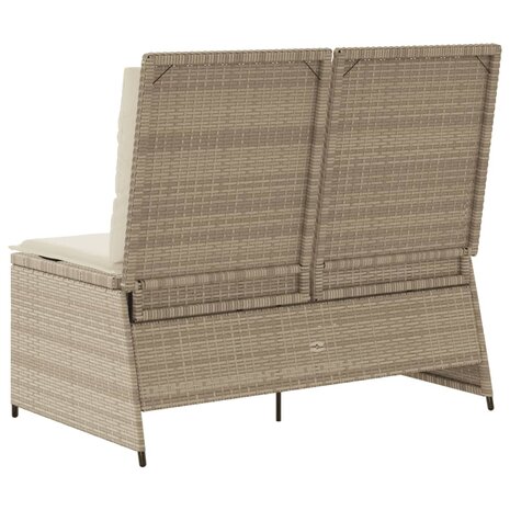 Tuinbankje verstelbaar met kussens poly rattan beige 6