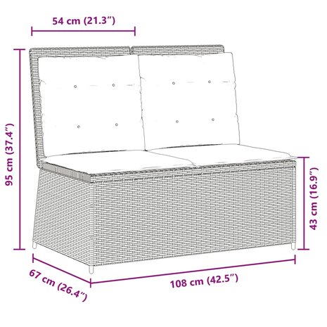 Tuinbankje verstelbaar met kussens poly rattan beige 9