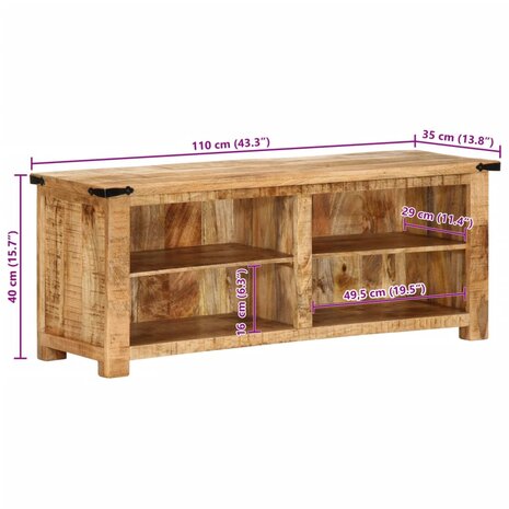 Tv-meubel 110x35x40 cm massief ruw mangohout 12