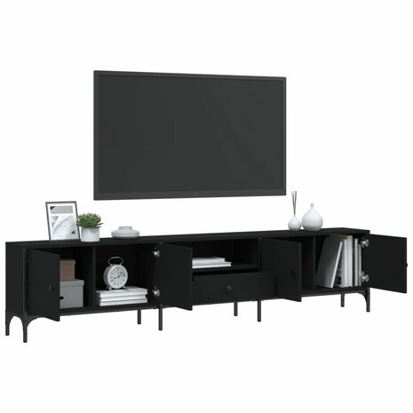 Tv-meubel met lade 200x25x44 cm bewerkt hout zwart 4