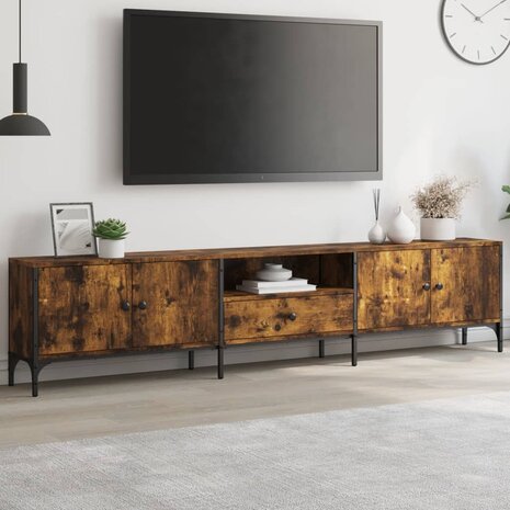 Tv-meubel met lade 200x25x44 cm bewerkt hout gerookt eikenkleur 1