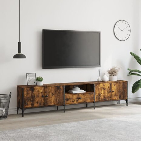 Tv-meubel met lade 200x25x44 cm bewerkt hout gerookt eikenkleur 3