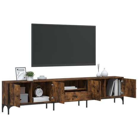 Tv-meubel met lade 200x25x44 cm bewerkt hout gerookt eikenkleur 4