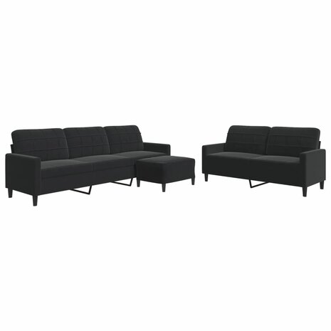 3-delige Loungeset met kussens fluweel zwart 2