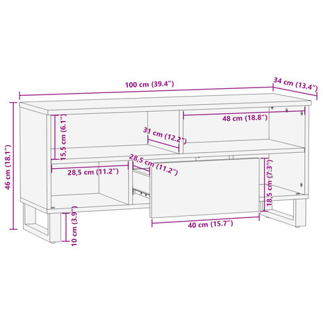 Tv-meubel 100x34x46 cm massief ruw mangohout 11