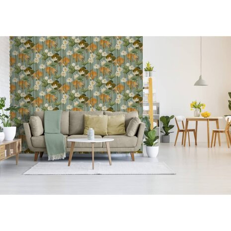 DUTCH WALLCOVERINGS Behang Fish/Flower groen 2