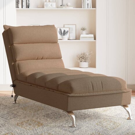 Massage chaise longue met kussens stof bruin 1