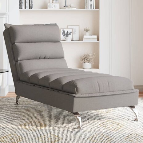 Massage chaise longue met kussens stof taupe 1