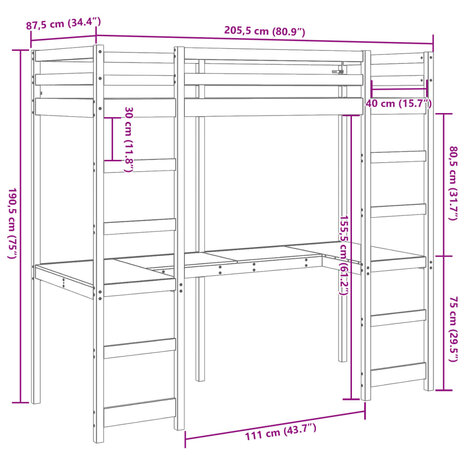 Hoogslaper zonder matras massief grenenhout 80x200 cm 10