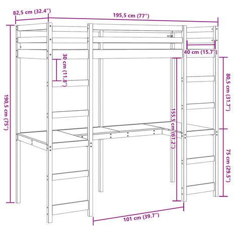 Hoogslaper zonder matras massief grenenhout wasbruin 75x190 cm 10