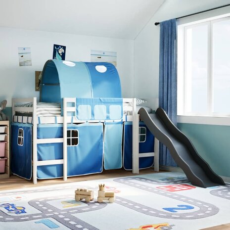 Kinderhoogslaper met tunnel 80x200 cm massief grenenhout blauw 1