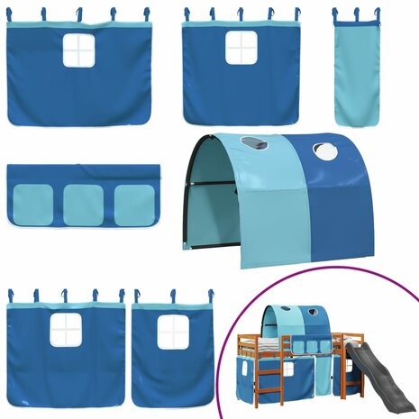 Kinderhoogslaper met tunnel 80x200 cm massief grenenhout blauw 5