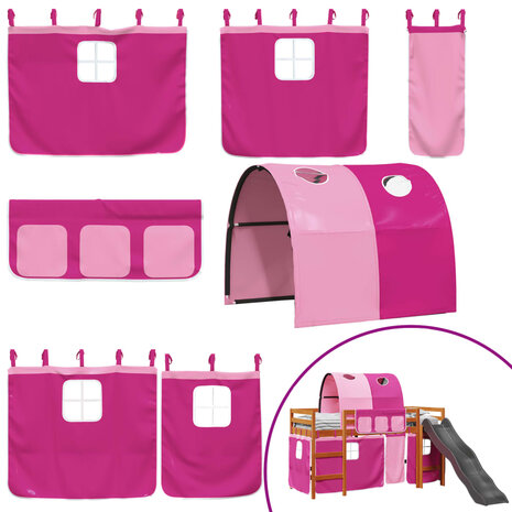 Kinderhoogslaper met tunnel 80x200 cm massief grenenhout roze 5