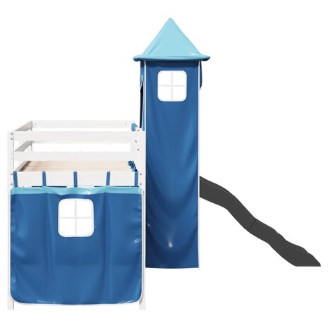 Kinderhoogslaper met toren 80x200 cm massief grenenhout blauw 9