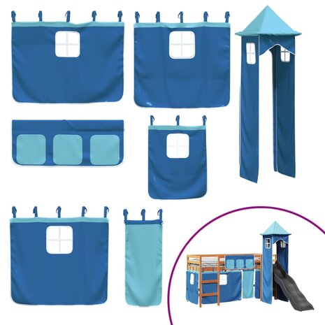 Kinderhoogslaper met toren 90x200 cm massief grenenhout blauw 5