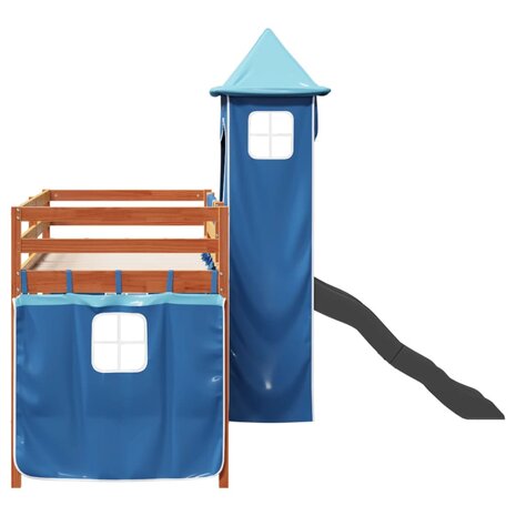 Kinderhoogslaper met toren 90x200 cm massief grenenhout blauw 9