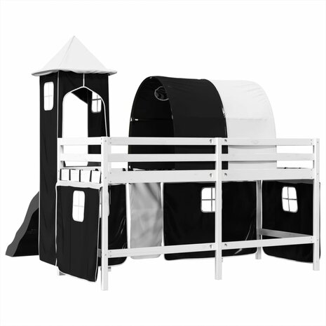 Kinderhoogslaper met toren 80x200 cm grenenhout wit en zwart 10