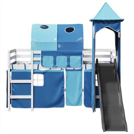 Kinderhoogslaper met toren 80x200 cm massief grenenhout blauw 6