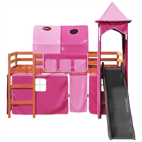 Kinderhoogslaper met toren 80x200 cm massief grenenhout roze 6