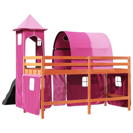 Kinderhoogslaper met toren 80x200 cm massief grenenhout roze 10