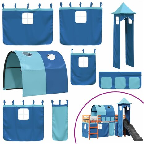 Kinderhoogslaper met toren 90x200 cm massief grenenhout blauw 5