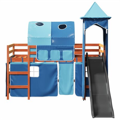 Kinderhoogslaper met toren 90x200 cm massief grenenhout blauw 6