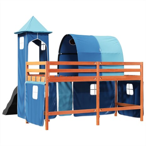 Kinderhoogslaper met toren 90x200 cm massief grenenhout blauw 10