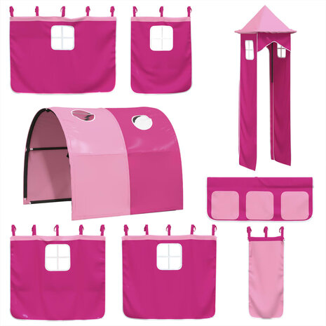 Kinderhoogslaper met toren 90x200 cm massief grenenhout roze 8