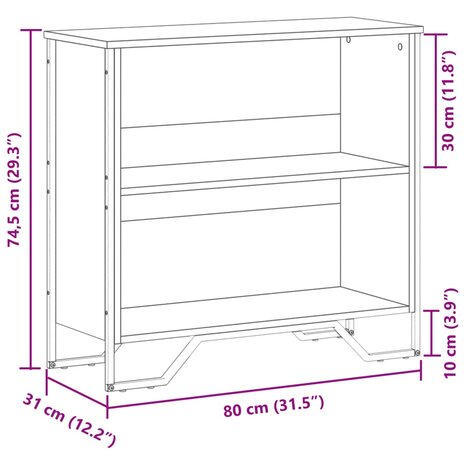 Boekenkast 80x31x74,5 cm bewerkt hout grijs sonoma eikenkleur 9