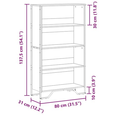 Boekenkast 80x31x137,5 cm bewerkt hout sonoma eikenkleurig 9