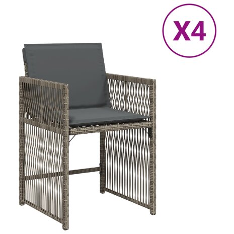 Tuinstoelen 4 st met kussens poly rattan grijs 2