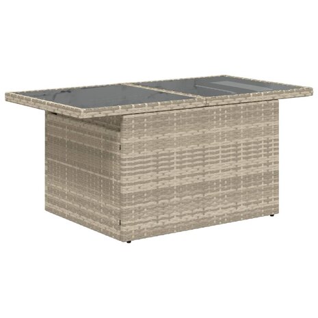 Tuintafel met glazen blad 100x55x73 cm poly rattan lichtgrijs 7