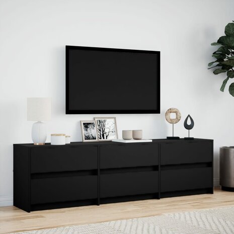 Tv-meubel met LED 180x34x50 cm bewerkt hout zwart 4