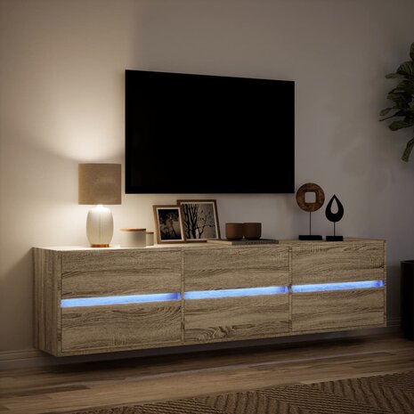 Tv-wandmeubel met LED-verlichting 180x31x45 cm sonoma eiken 5