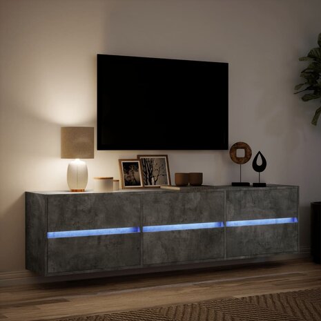 Tv-wandmeubel met LED-verlichting 180x31x45 cm betongrijs 5