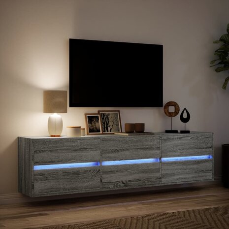 Tv-wandmeubel met LED-verlichting 180x31x45 cm grijs sonoma 5