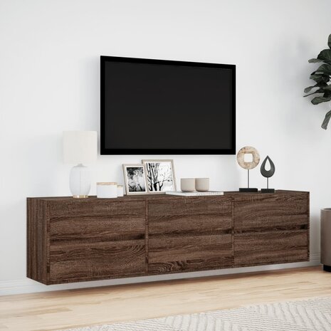 Tv-wandmeubel met LED-verlichting 180x31x45 cm bruin eikenkleur 4