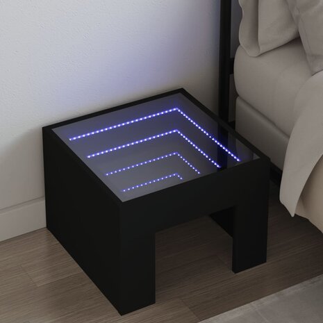 Nachtkastje met Infinity LED 40x40x30 cm zwart 1