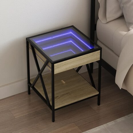 Nachtkastje met Infinity LED 40x40x49 cm sonoma eikenkleurig 1