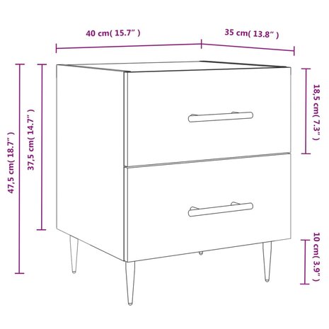 Nachtkastje 40x35x47,5 cm bewerkt hout hoogglans wit 12