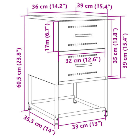 Nachtkastjes 2 st 36x39x60,5 cm staal wit 12