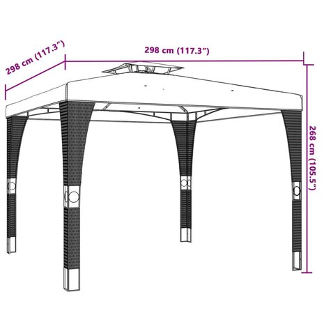 Prieel met dubbel dak 2,98x2,98 m staal crèmekleurig 8