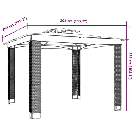 Prieel met dubbel dak 2,94x2,94 m staal crèmekleurig 8