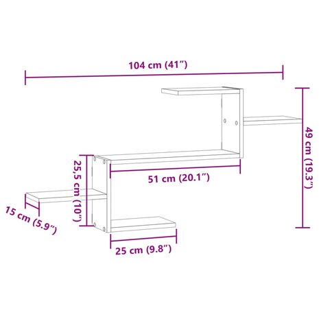 Wandschap 104x15x49 cm bewerkt hout artisanaal eikenkleurig 11