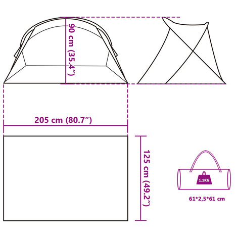 Strandtent 2-persoons pop-up waterdicht azuurblauw 12