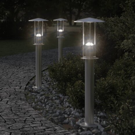 Vloerlamp voor buiten 3 st 60 cm roestvrij staal zilverkleurig 1