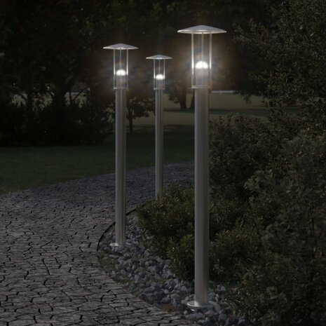 Vloerlamp voor buiten 3 st 100 cm roestvrij staal zilverkleurig 1