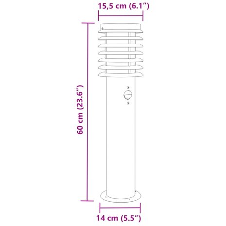 Vloerlamp voor buiten met sensor 60 cm roestvrijstaal zilver 7