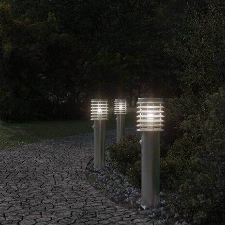 Buitenvloerlampen 3 st met sensors 60 cm roestvrijstaal zilver 3